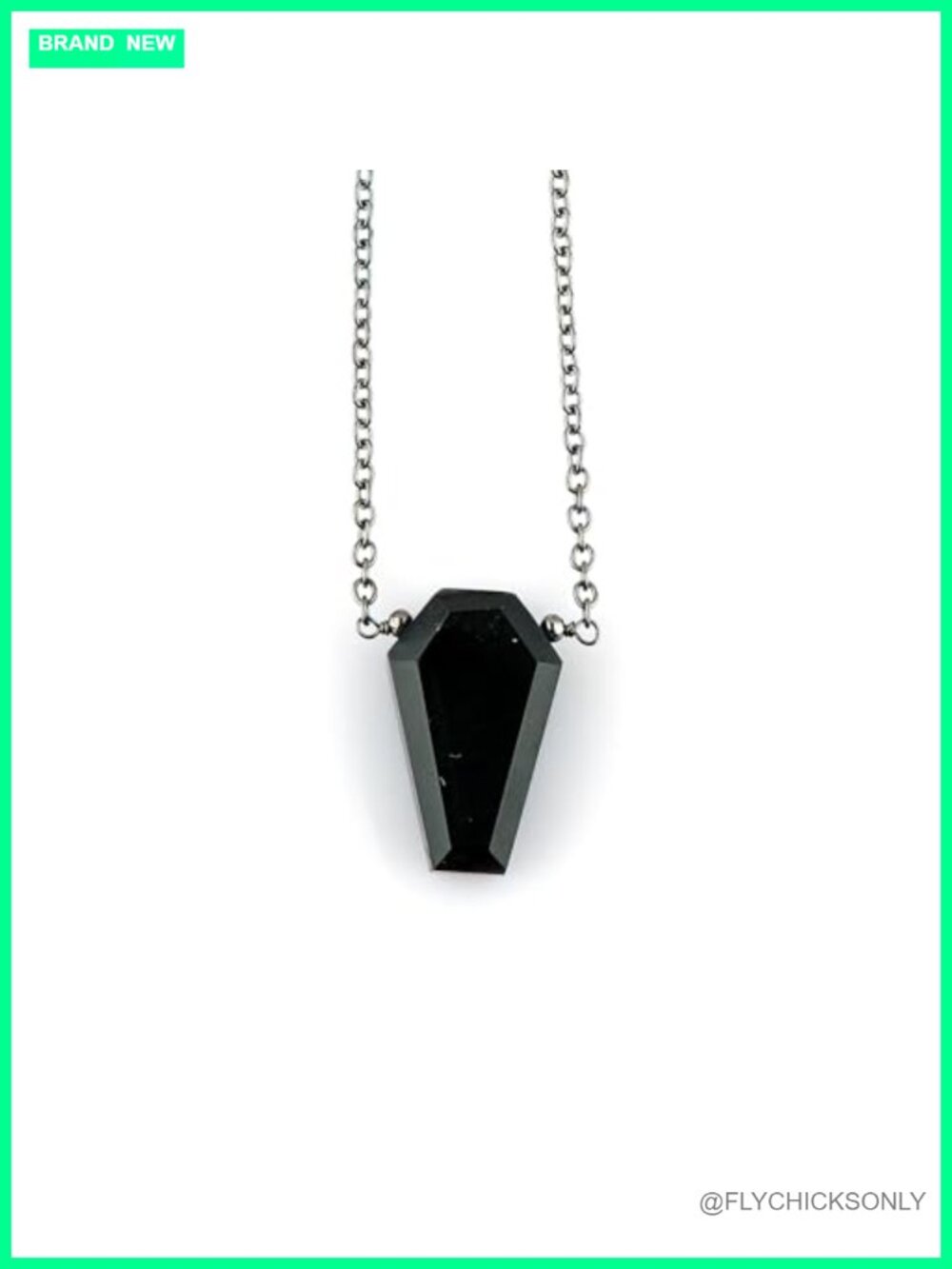 Natural Black Onyx Coffin Pendant Necklace 10x20mm Gothic Gemstone 16+2 Inch